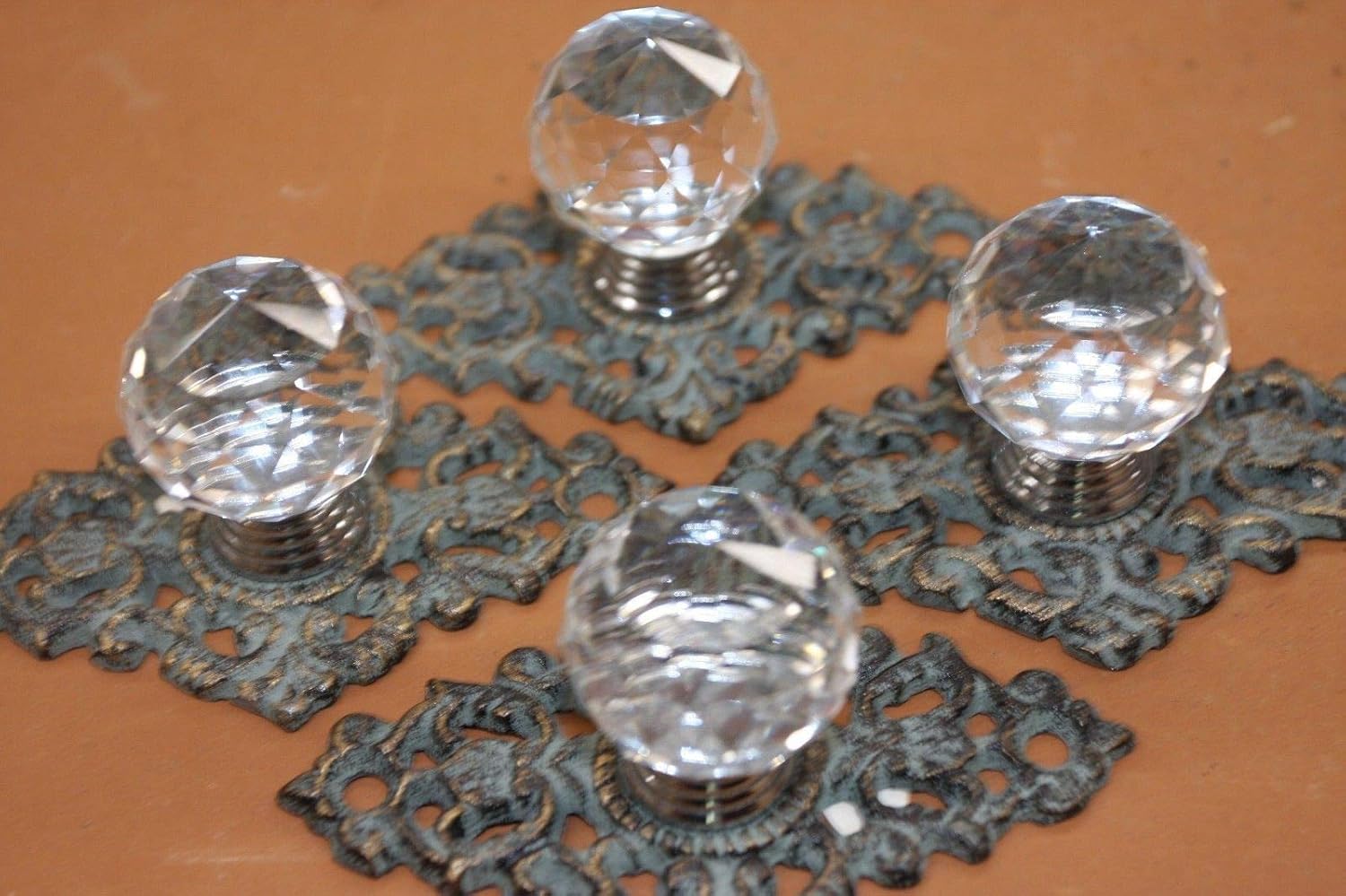 Elegant Style Glass Knob Pulls Bronze Look Cast Iron Backplate, 3 inch Center, 6 pcs - HW-62