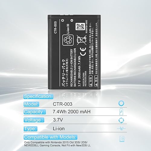 Miniatura 4 de New Upgraded 2000mAh Li-ion CTR-003 Battery for Nintendo 2015 Old 3DS 2DS NEW2DS Gaming Console Replacement Battery with 1*Repair Tool (Not for New