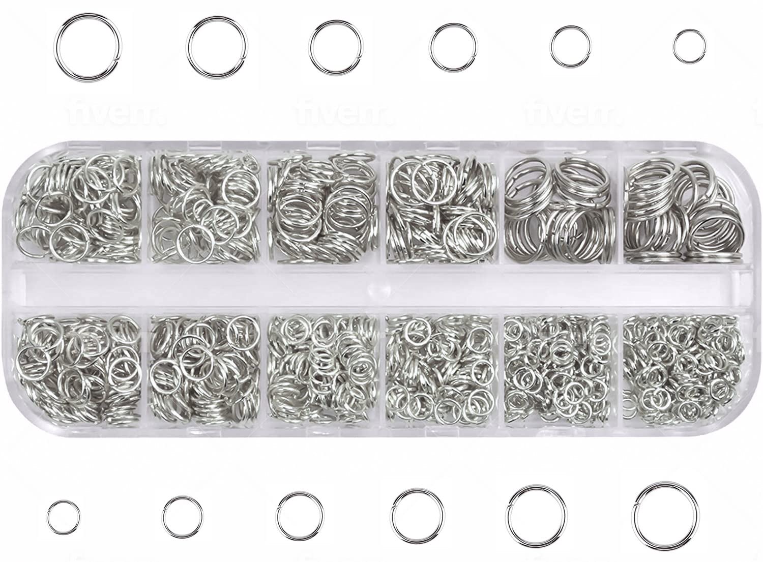 QSAAB Easy Open Jump Rings Jewellery Making 1700 Pcs 4mm to 10mm in Storage Box with 12 Separate Compartments for Each Size-Jewellery Findings for Keychain, Earring, Necklace(4mm,5mm,6mm,7mm,8mm,10mm)