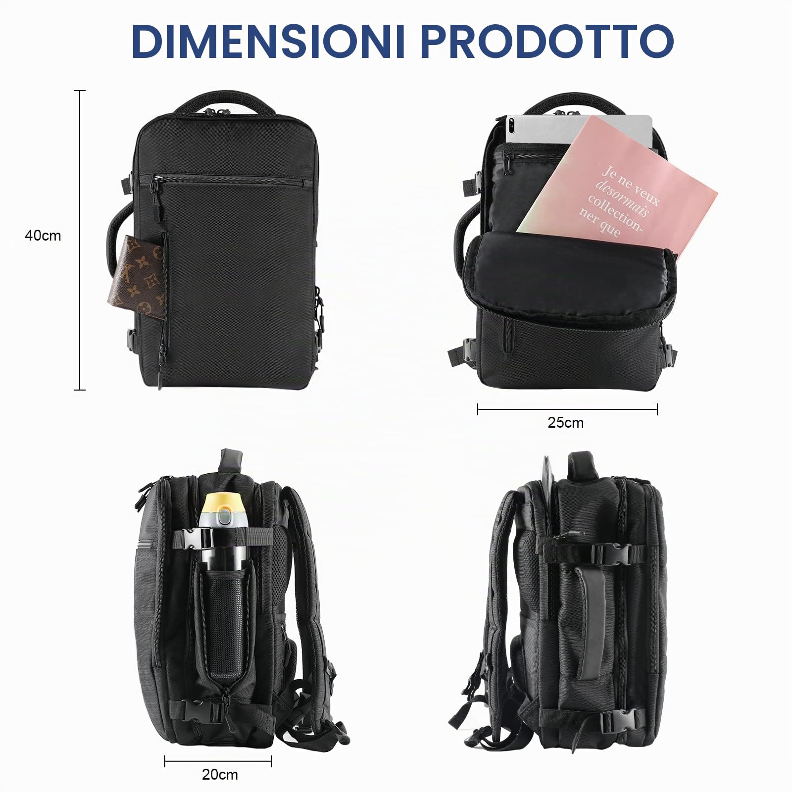Bagaglio a Mano 40x20x25 Ryanair Borsa Ryanair Porta Pc 13''/14'' Uomo Donna Zaino Viaggio 20L