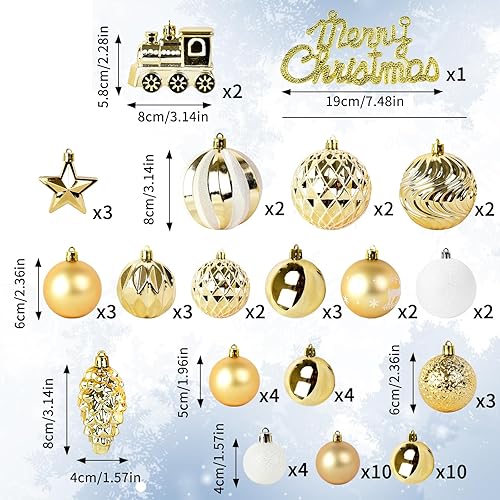 Miniatura 3 de MuRealy 65 adornos dorados para árbol de Navidad, adornos de árbol de Navidad inastillables, decoraciones para el hogar, decoración de boda de