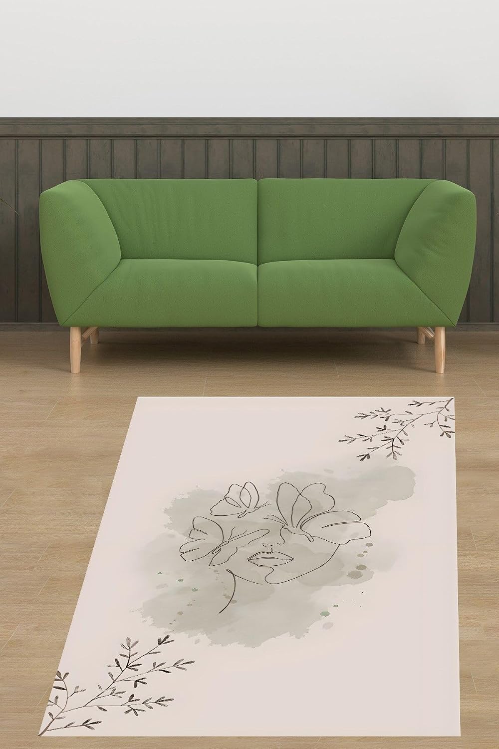 Pelangi Bohem Özel Tasarım Minimalist Modern Yıkanabilir Kaymaz Taban Leke Tutmaz Salon Halısı, Yeşil-Beyaz 100 x 350, 764706010035005