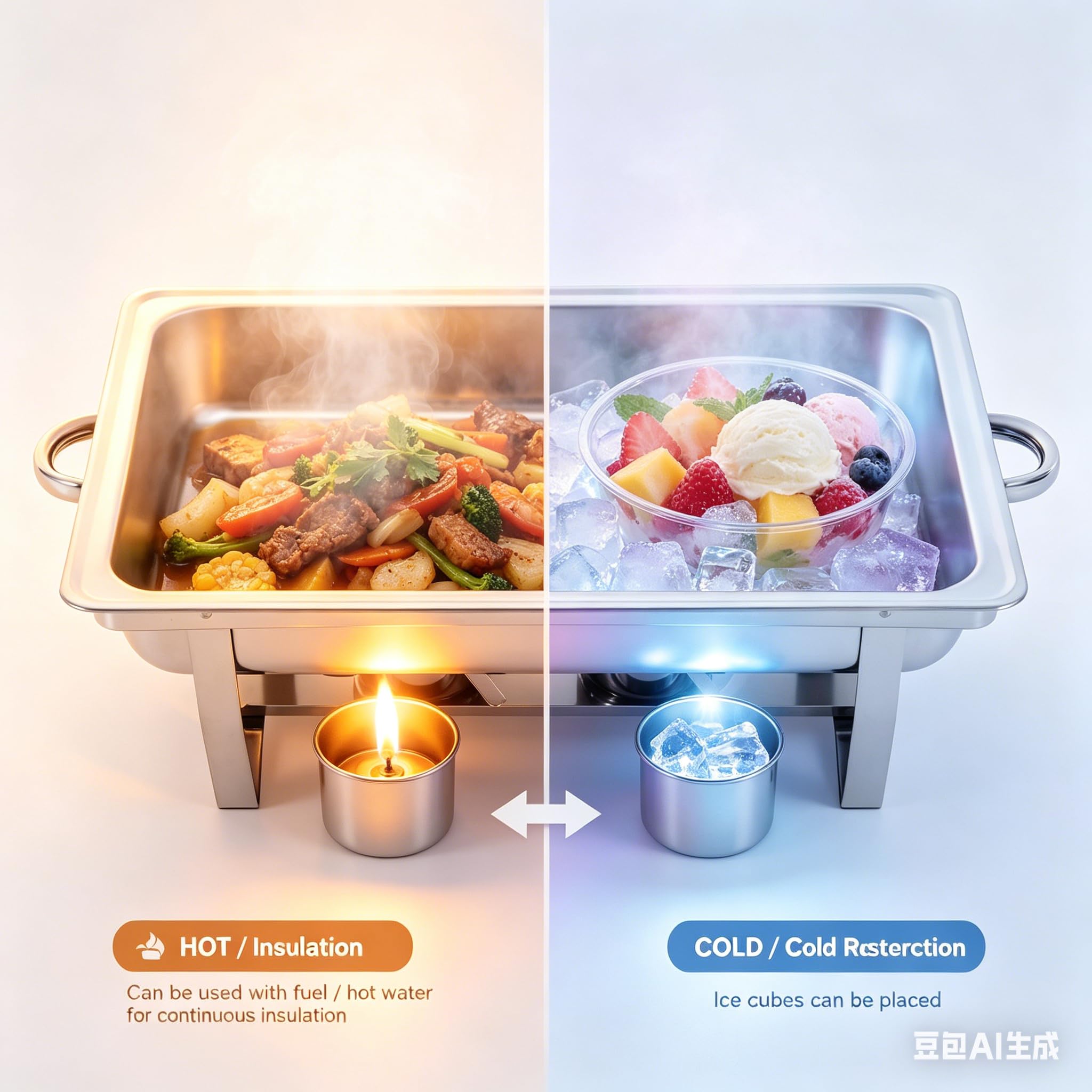 Set di scaldavivande pieghevole a 3 scomparti, scaldavivande rettangolare in acciaio inox per piastre riscaldanti, 3 contenitori da 2,5 l, ideale per feste, buffet, catering