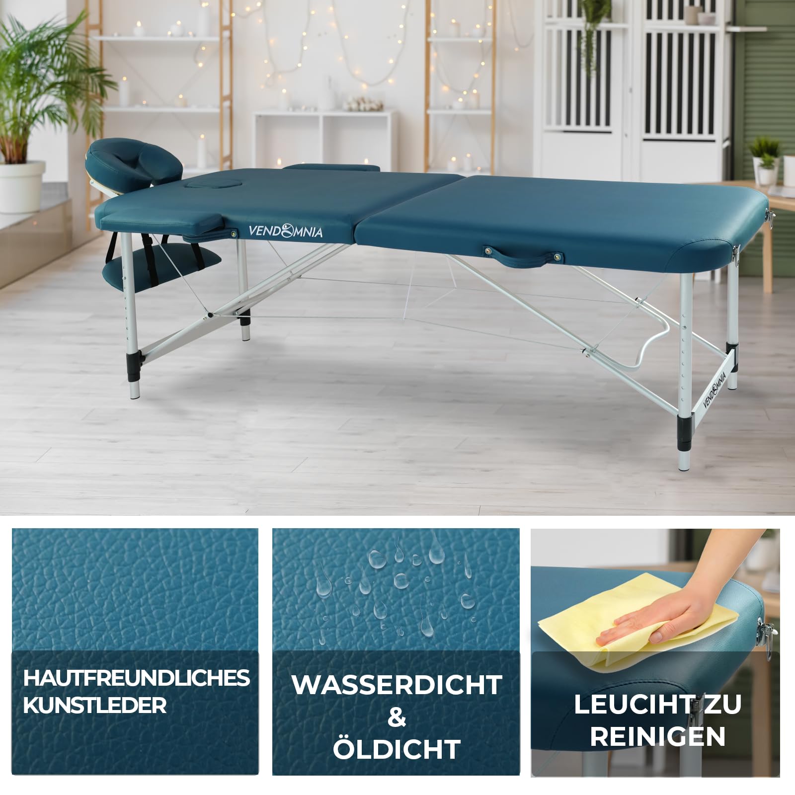 VENDOMNIA Mobile Massageliege - Aluminium mit 2 Zonen höhenverstellbar inkl. hochwertiger Kopfstütze Tasche Armlehnen - Farbwahl Klappbar, Massagetisch Massagebett Massagebank Behandlungsliege