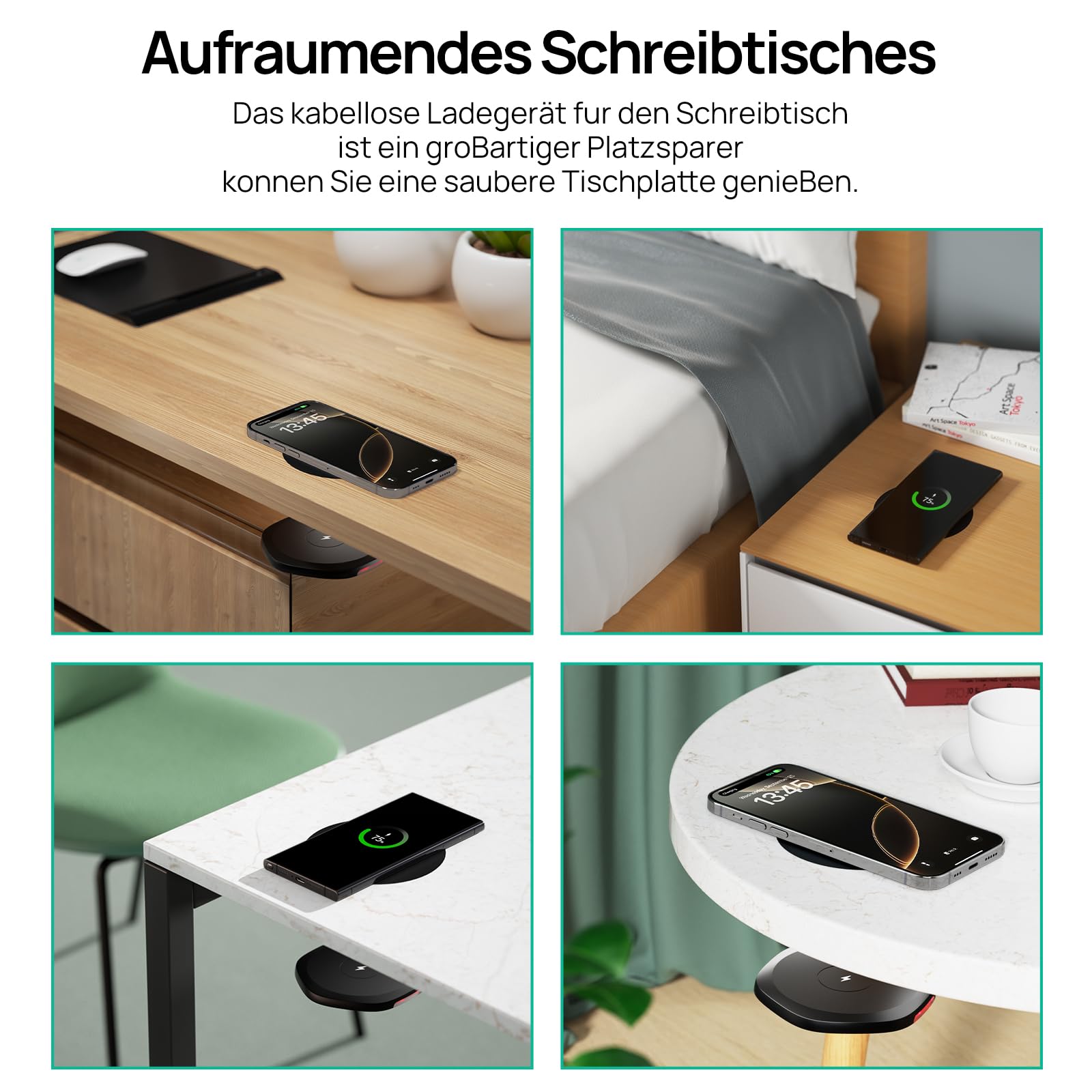 KPON Invisible Wireless Charger unsichtbares drahtloses, 30mm Versteckt unter dem Tisch, induktives Ladegerät für iPhone 16/15/14/13/12/11/Pro/Mini/Max/Xs, Samsung S24/S23/S22/S21/S20/S10/S9/S8