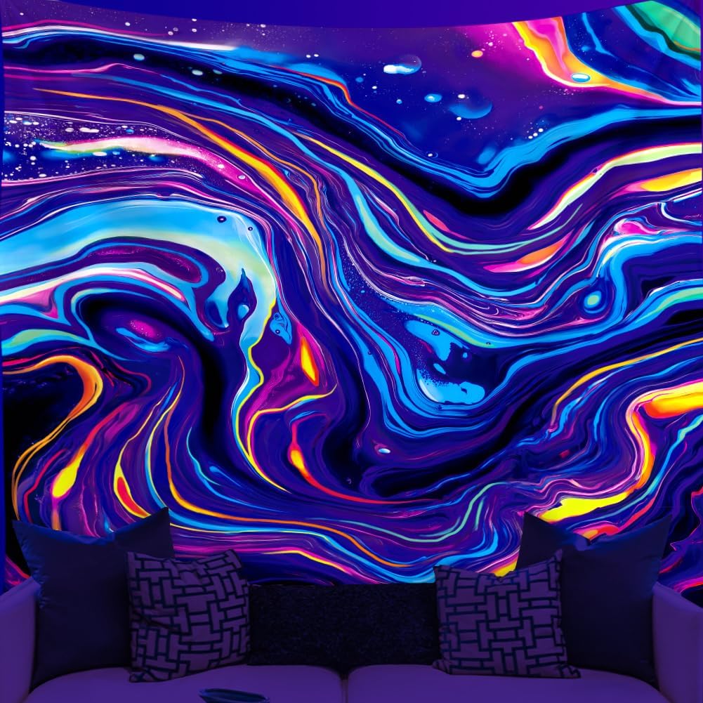 WEBEEDY Blacklight/UV Reactive Tapestry Psychedelic Marble Styles Trippy Tapestry Wall Hanging Backdrop Black Light Poster Wall Art for Bedroom Living Room Home Party Decor, 150x130cm