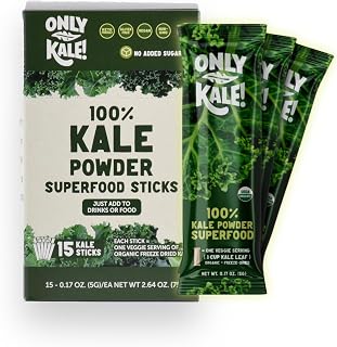 OnlyKale Organic Kale Powder Sticks - 1 Month Supply (15 Pack) USDA Organic Superfood for Smoothies Juices On-the-Go