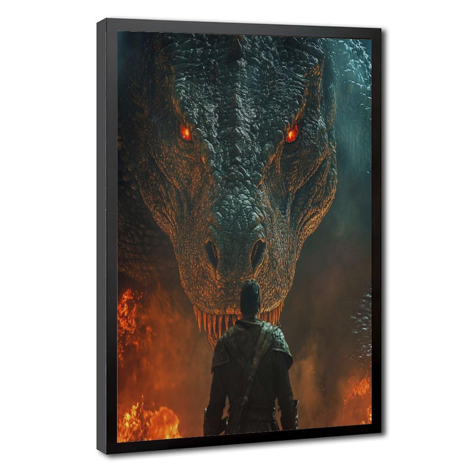 Bareronor The Battle of Dragons And Knights Canvas Poster Bedroom Decor Landscape Office Room Decor Gift 12" L X 18" W