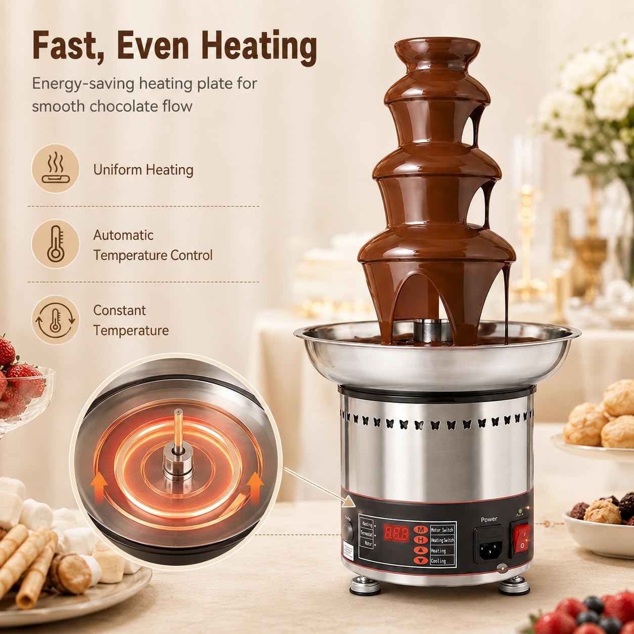 Elektrische Schokoladenbrunnenmaschine | Für Partys, Schmelzkäse, Queso, Bonbon-Likör, Ideal zum Basteln von Erdbeeren, Apfel- und Gemüsestücken(5 Tier)