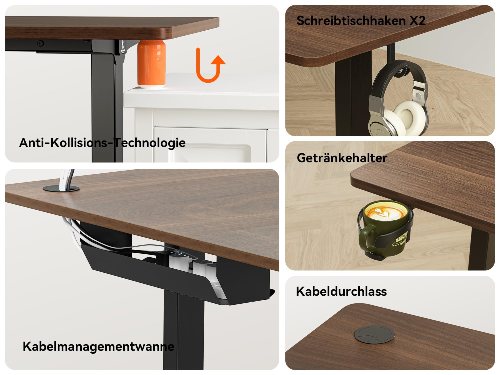 WALKINGDESK Höhenverstellbarer Eckschreibtisch 190 x 150 cm | Elektrischer L-förmiger Schreibtisch, 4 Speicherpositionen, Kabelmanagement, Computertisch für Homeoffice Gaming, Schwarznuss