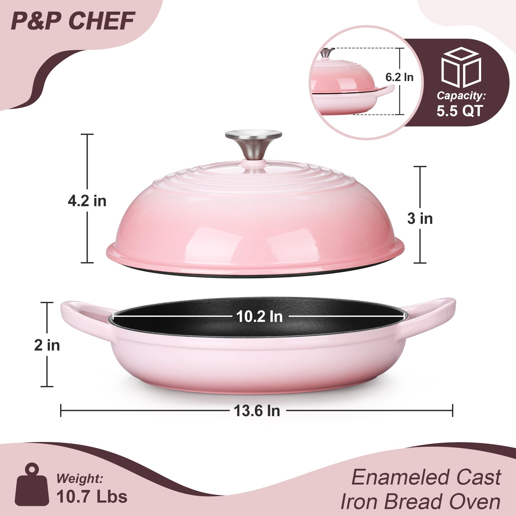 Pink Enameled Dutch Oven - Perfect for Bread! -2
