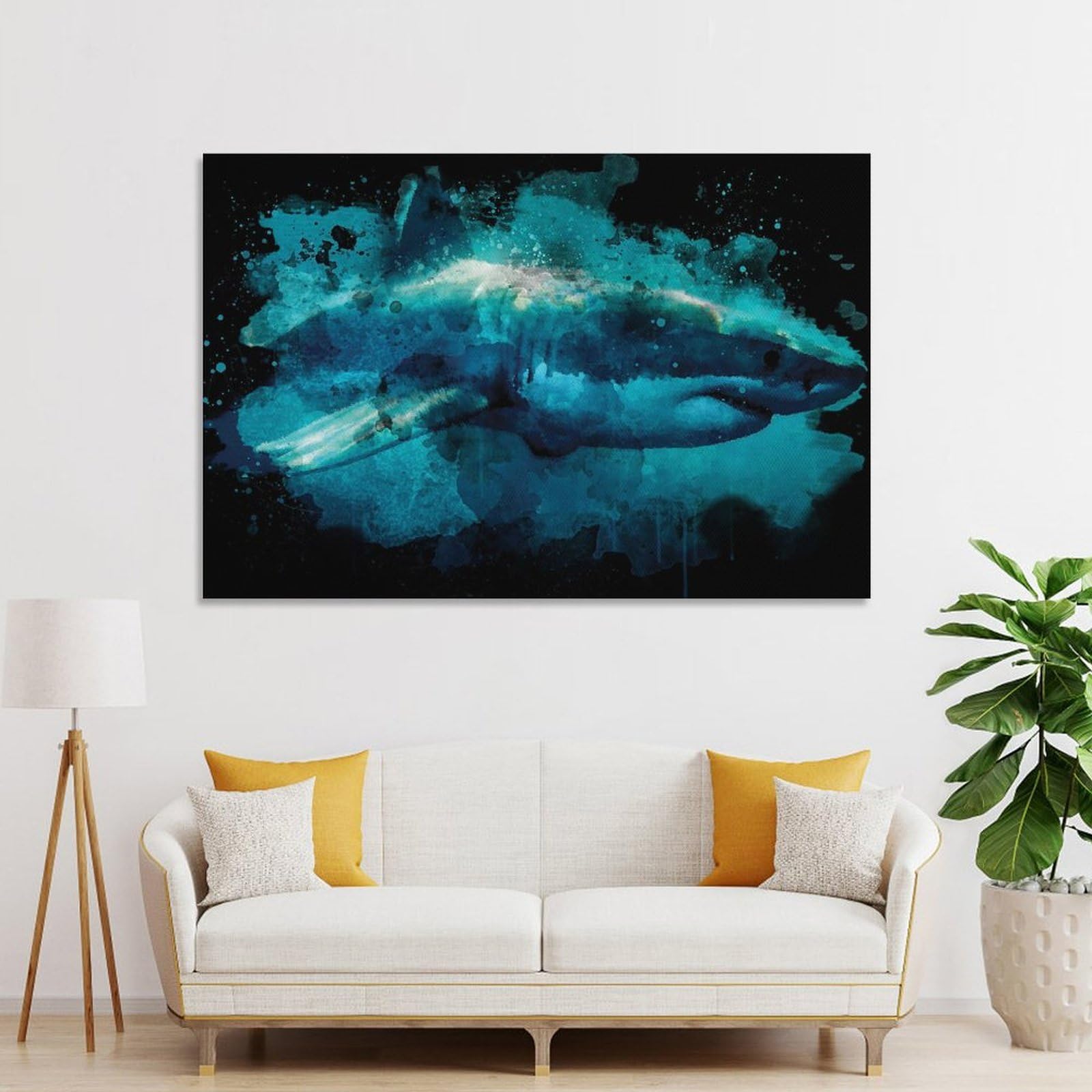 Junmoney Watercolor Great White Art Canvas Wall Picture, 20x30inch(50x75cm), for Entrance Spaces, Stair Walls Or Halls, A Stylish Accent for Home Entrances