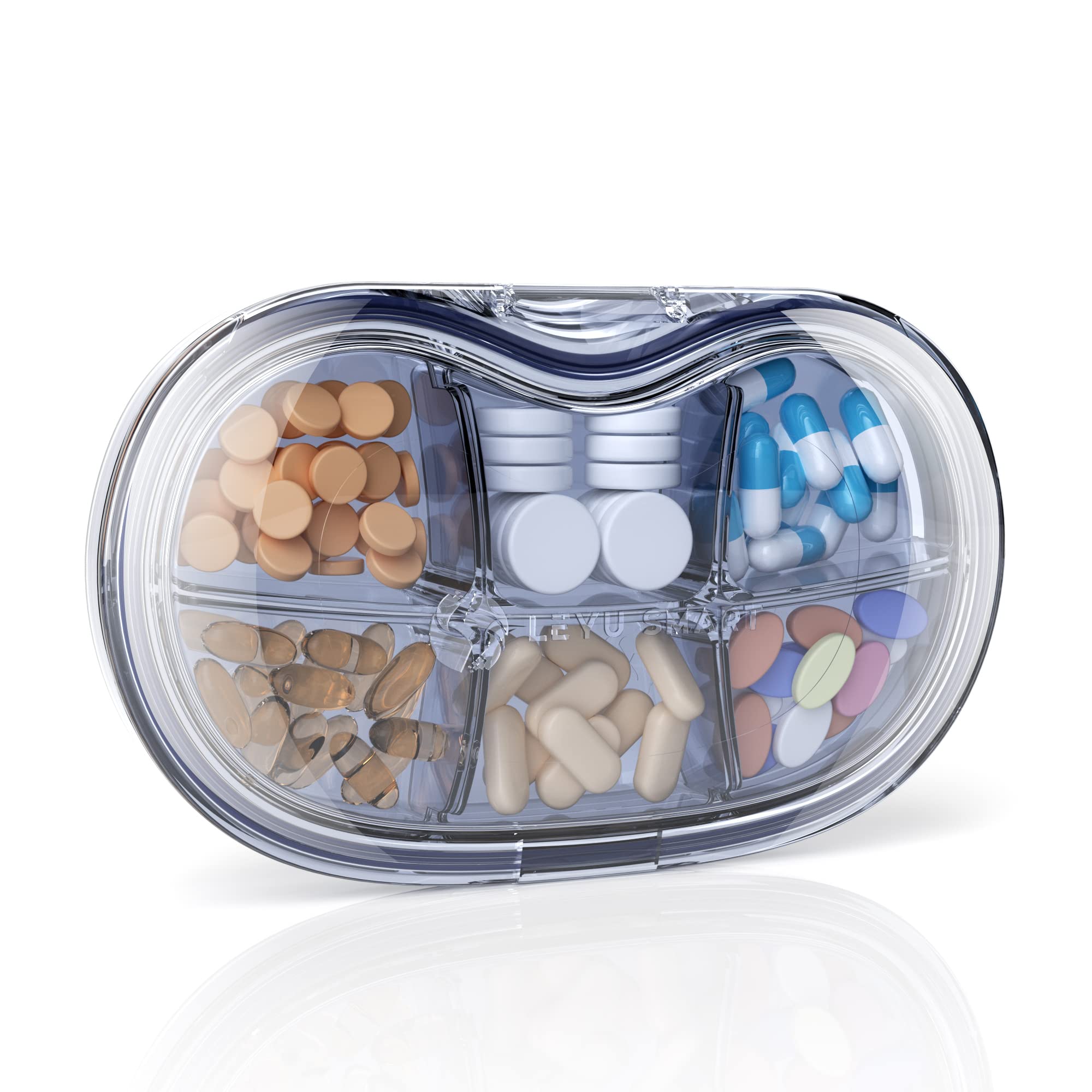 ZONSK Waterproof Pill Organizer Case, 6 Individual Compartment Pocket Pill Container, Travel Size Pill Box Weeklly Pill Splitter, Daily Use for Vitamin/Fish Oil/Pills/Medicine-Supplements (Blue)