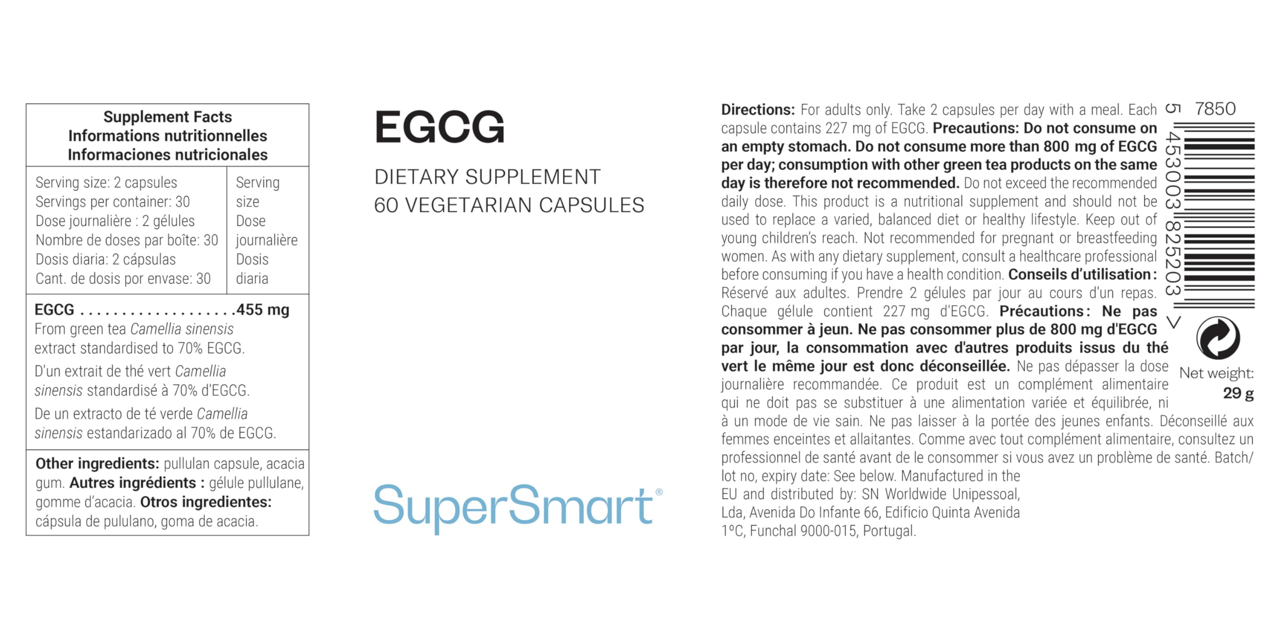 EGCG - Aiuta la digestione - Estratto di tè verde standardizzato al 70% EGCg - Vegano - Senza glutine - Supersmart