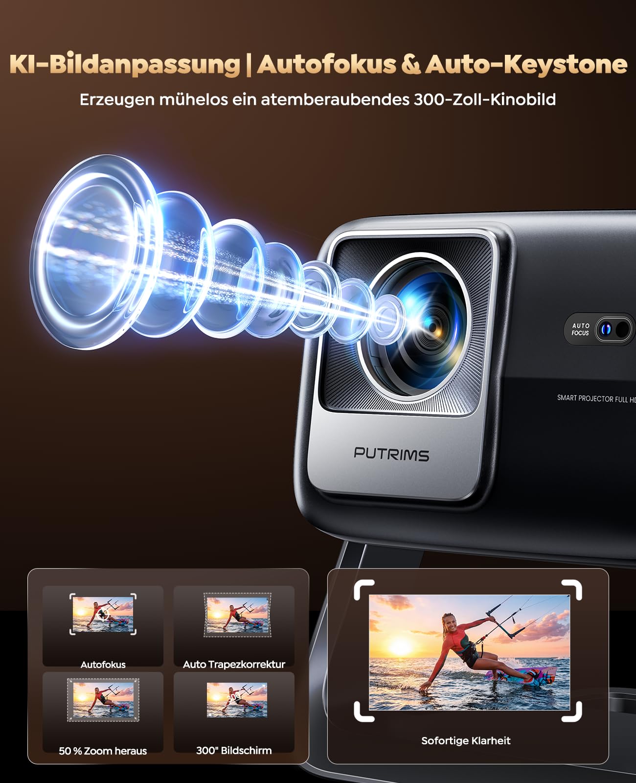 Smart Beamer【Google TV & 30W Lautsprecher】Beamer 4K Heimkino Unterstützt Autofokus/6D Trapezkorrektur, HDR10, WiFi Bluetooth FULL HD 1080P LED Projector 360° Drehständer Outdoor Projektor 4K für HDMI