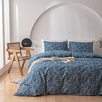 Vista 32 de AMWAN Juego de funda de edredón con estampado floral de estilo jardín, ropa de cama de algodón suave con hojas, para niños y niñas, botánica