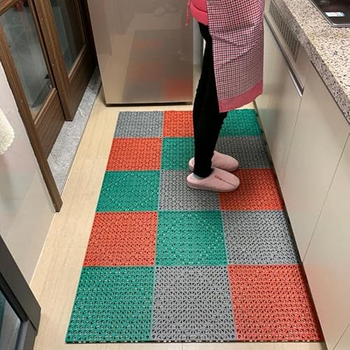 Soujoy SO-DRAINFLOORMAT-GRAY-12P 12 Pieces Modular Interlocking Cushion, 11.6 Inch X 11.6 Inch Rubber Floor Tiles With Holes, Non-Slip Splicing Drainage Mat For Pool Shower Bathroom Kitchen Patio Balcony Yard Pet Area thumb #6