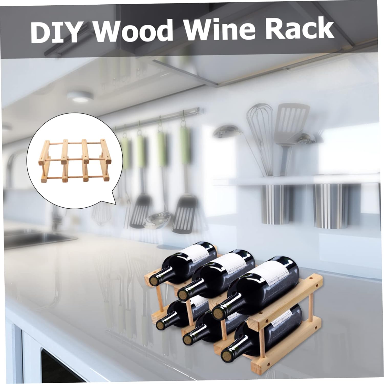 PRETYZOOM 1pc Wooden Red Wine Rack Rustic Water Bottle Display Holder for Kitchen Storage Organizes up to Bottles Solid for Home Countertop and Dining Room Decor