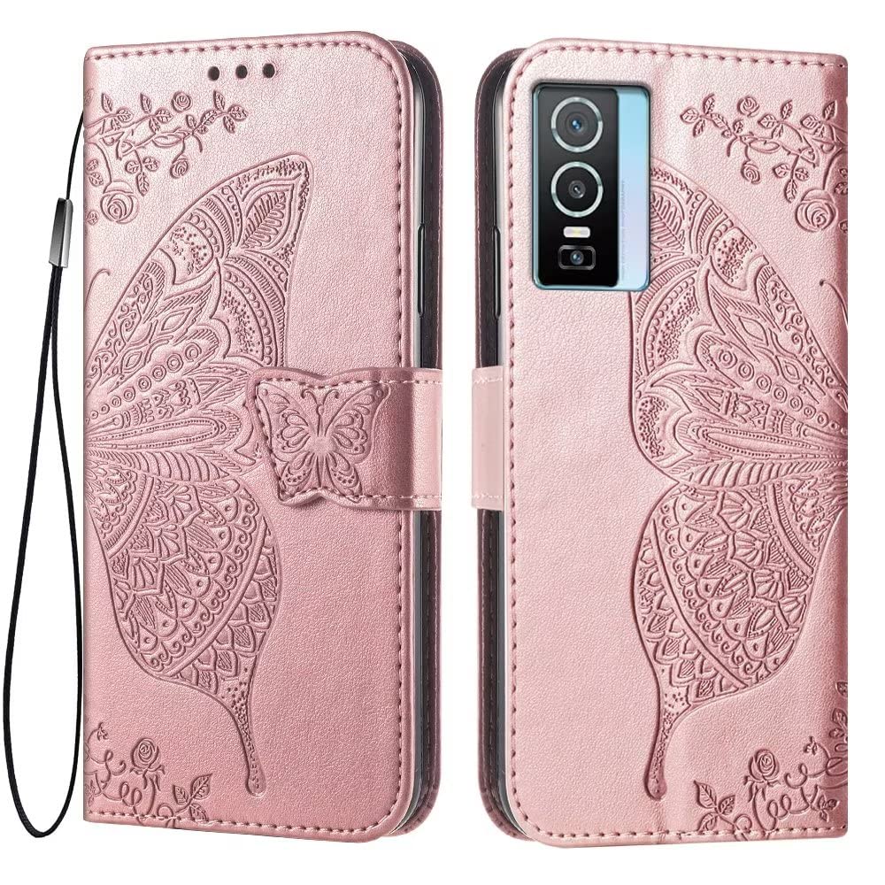 Custodia Portafoglio In Pelle PU Con Magnete Per VIVO Y76 5G - Flip Cover Con Slot Carte E Supporto, Rosa Oro - 5