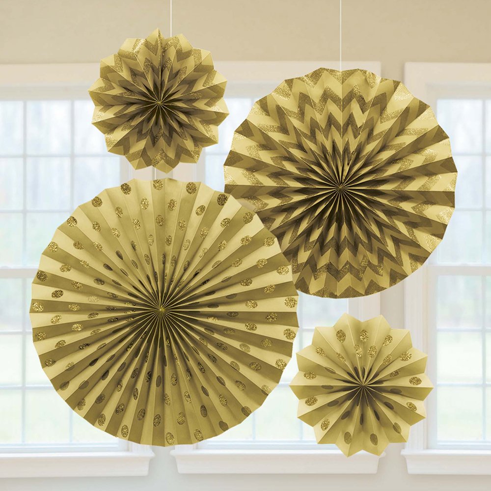Gold Glitter Paper Fans /4