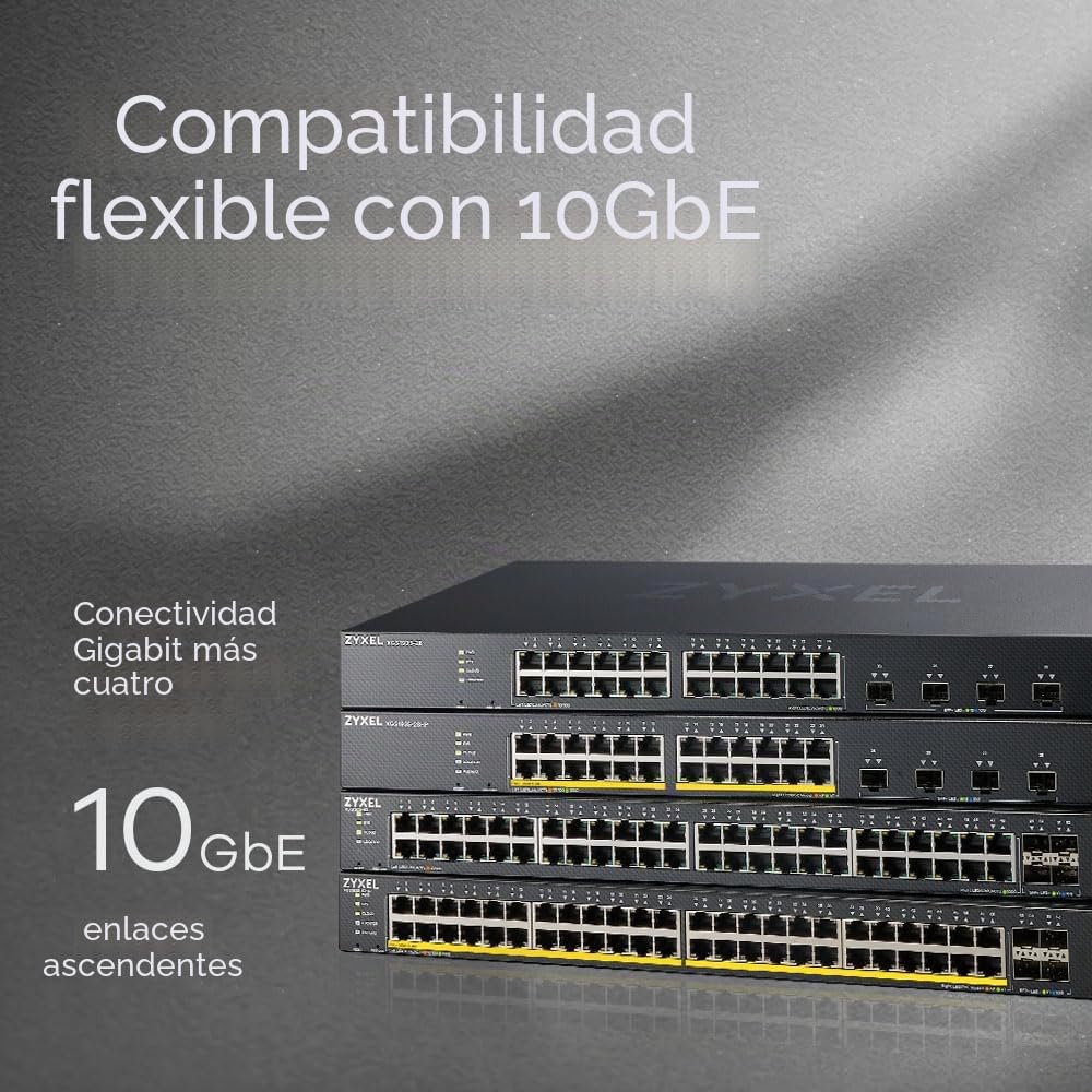 Zyxel Nebula Switch Inteligente de 48 Puertos Ethernet Gigabit con 4 Ranuras 10G SFP+ y Modo Cloud híbrido [XGS1935-52] | 44x Puertos GbE + 4x 10G SFP+, NebulaFlex, Smart Managed L3, Smart Fan, Kit de Montaje en Rack
