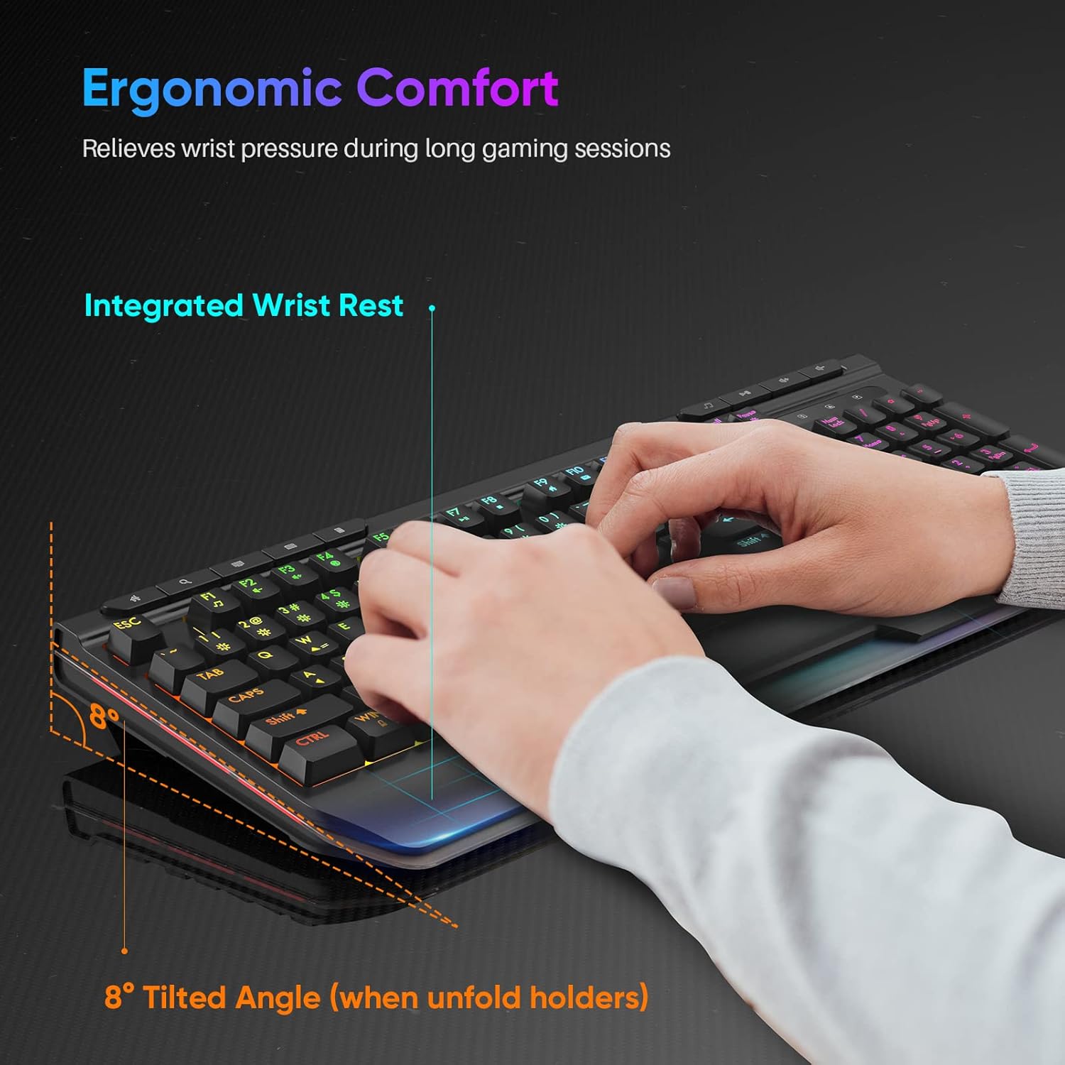 Qwecfly Gaming Keyboard RGB Wired Customized Backlit, 9 Dedicate Multimedia Keys, Full Size Keyboard with Ergonomic Wrist Rest, 26 Anti-ghosting Keys for PC, Laptop, Gamer : Video Games