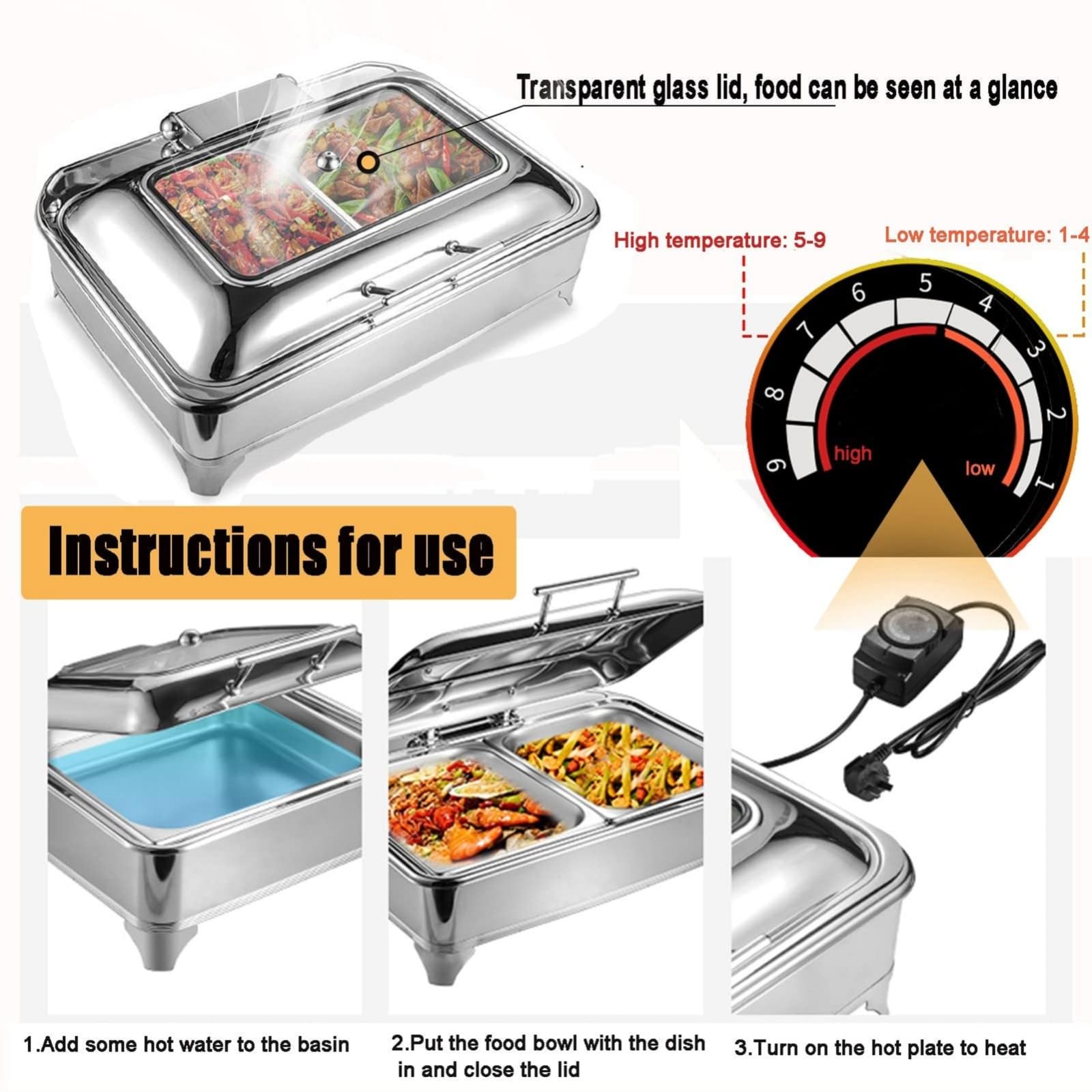 Set scaldavivande a buffet in acciaio inox con controllo della temperatura per grandi eventi di ristorazione