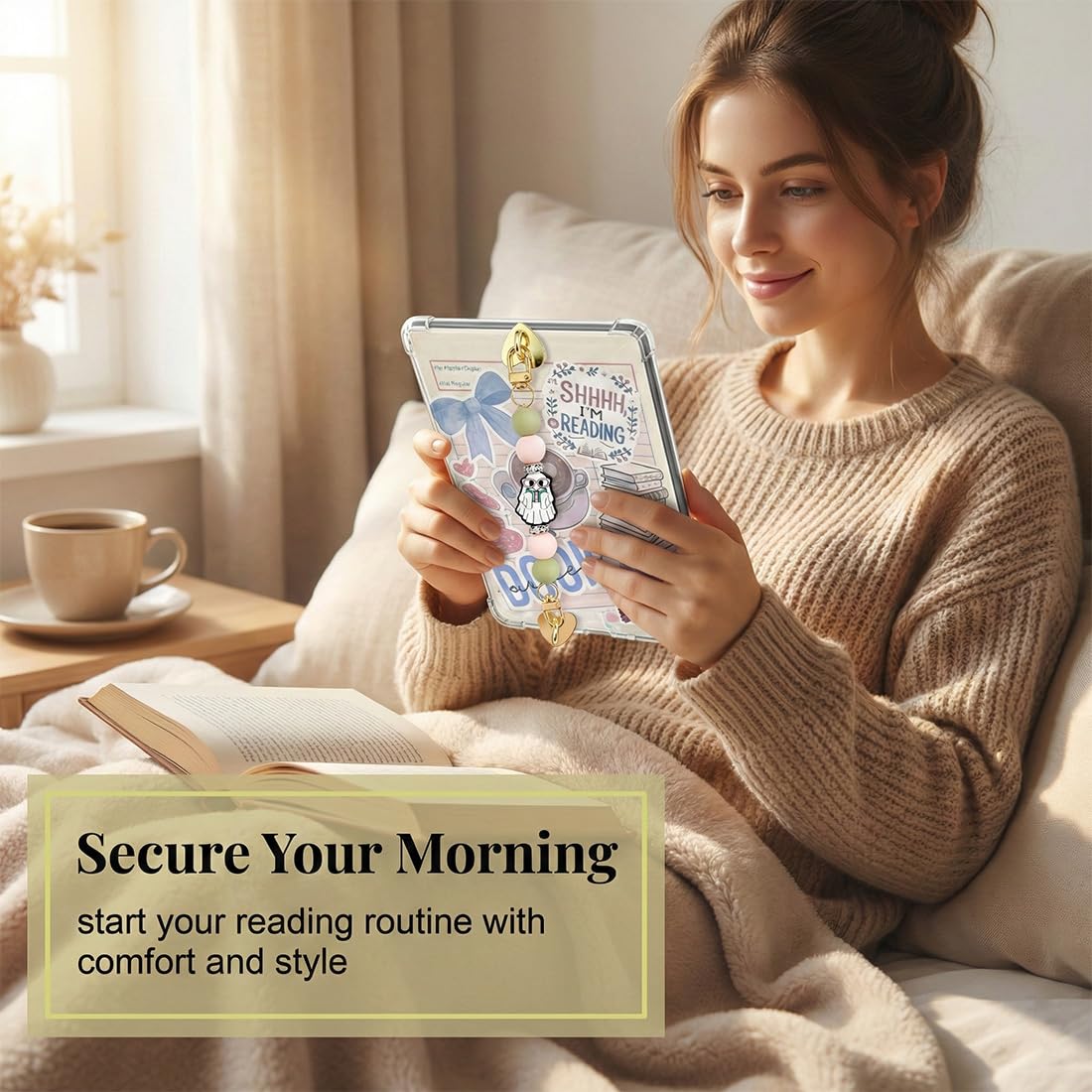 LEPGUYO 1pz Bracciale Fantasma per Kindle, Supporto Manuale per 6-8 Pollici E-Reader, Compatibile con Smartphone/iPad mini 3,5-8 Pollici, Leggero & Anti-Furto, Accessori Kindle - 5