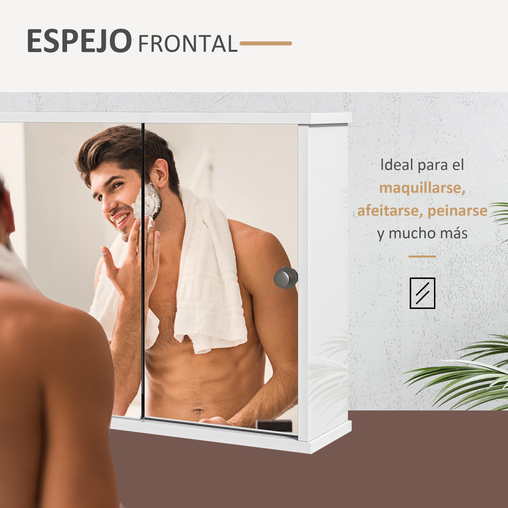 kleankin Armario con Espejo de Baño Mueble Colgante para Baño con Estante Ajustable y Puerta Corredera Doble para Dormitorio 55x15x45 cm Blanco Brillante