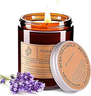 Scented Candles, Highly Scented, Natural Wax, 40 Hours Long Burning, Aromatherapy Candles with Aesthetic Amber Glass, Clea...