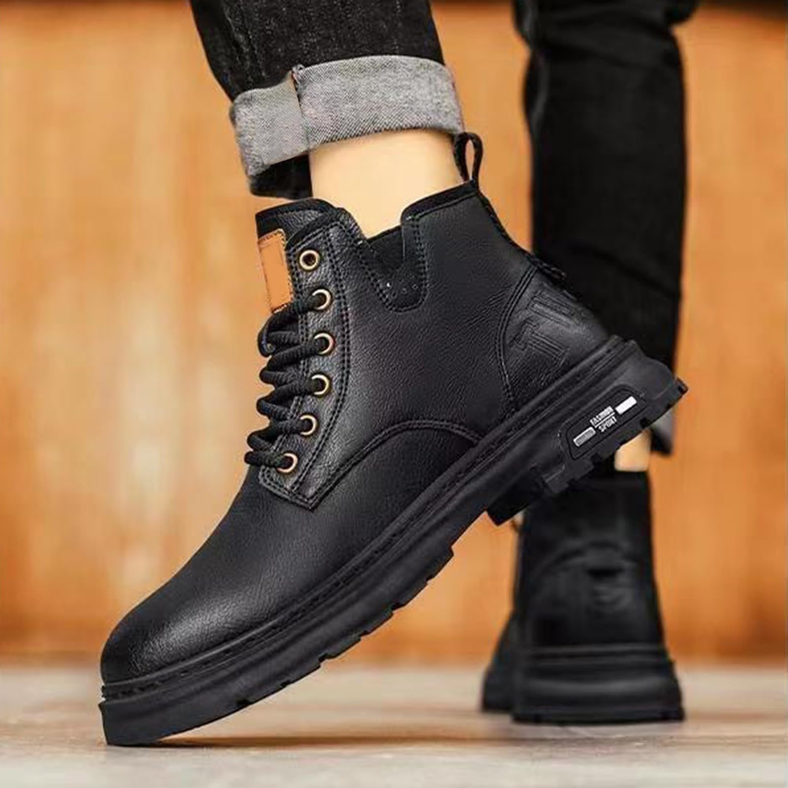 Botines para hombre, botas clásicas de caña corta, botas modernas con cordones, botas de senderismo para hombres, resistentes al desgaste, zapatos de trabajo, botines con cordones, botas de cuero