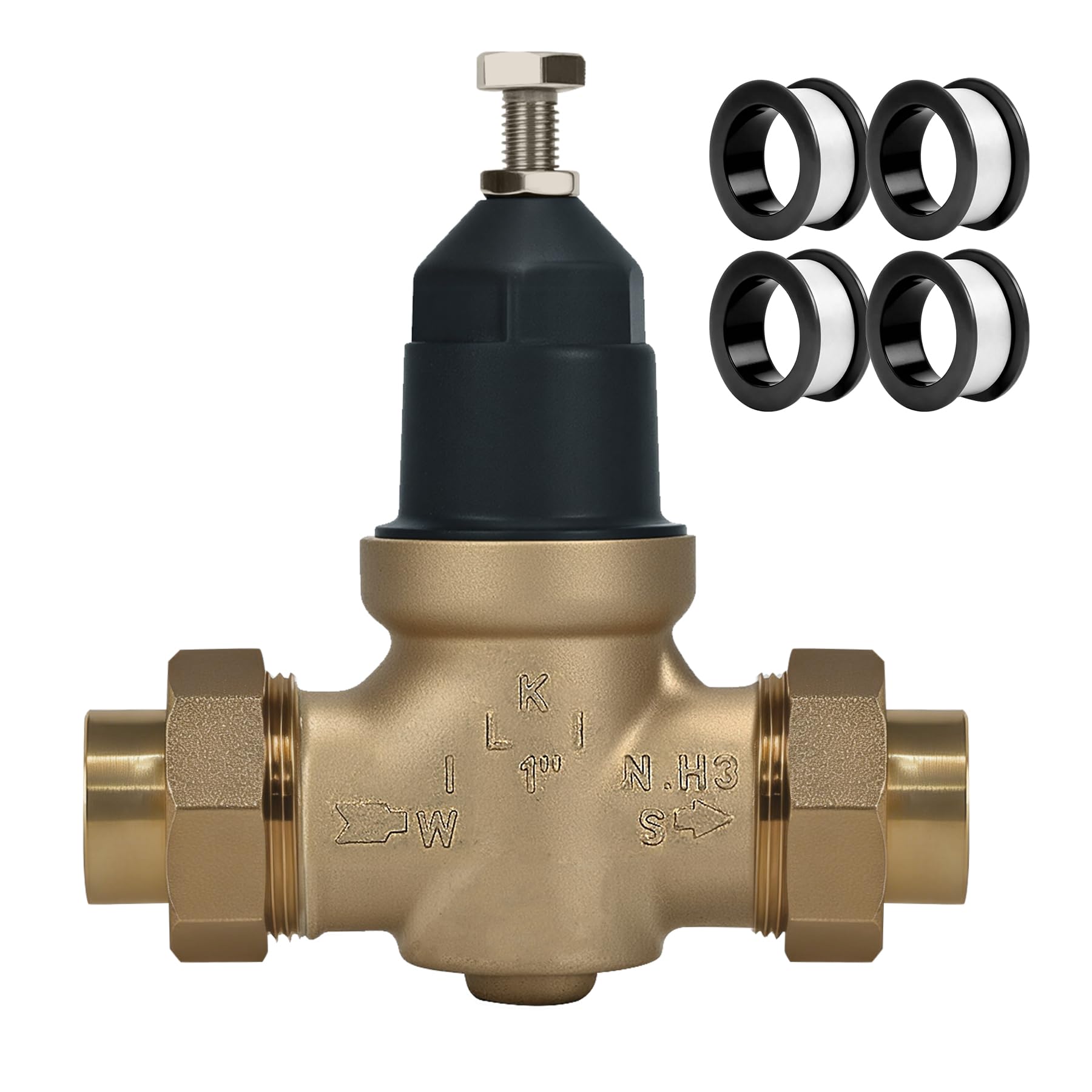 Photo 1 of 2026 Upgraded1-NR3XLDU 1" NR3XL Pressure Reducing Valve with Double Union FNPT Connection, Stainless Steel Strainer Screen, House Water Pressure Regulator, Complete Accessories, Teflon Tape