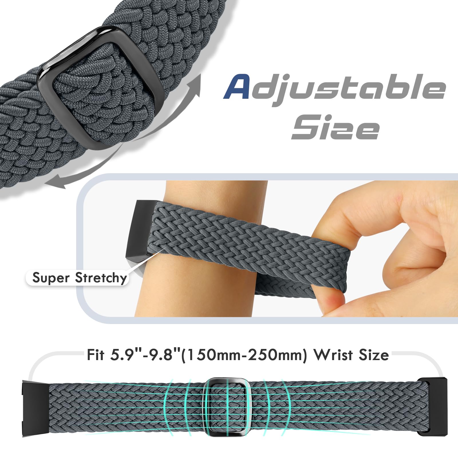 Bcuckood Braided Strap Compatible with Fitbit Charge 4/Charge 3 Straps for Women Men Adjustable Elastic Sport Soft Nylon Replacement Wristband for Fitbit Charge 4/Charge 3/SE - Image 3