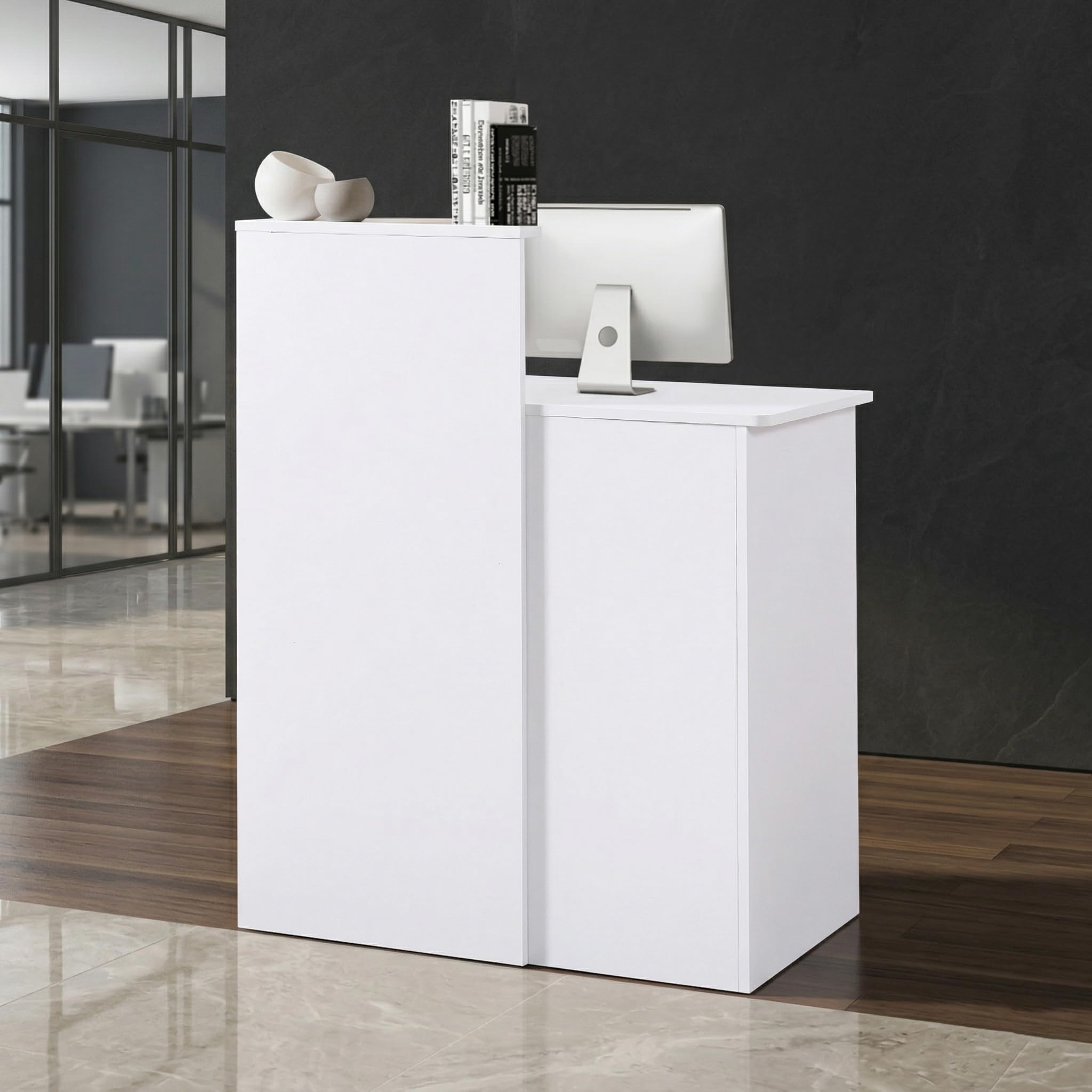 Mostrador de Recepción Moderno 80 cm, Mueble de Oficina de MDF con Cajón Cerradura y Estantes Abiertos, Escritorio de Recepción para Peluquería, Centro de Belleza, Tienda, Hotel y Oficina