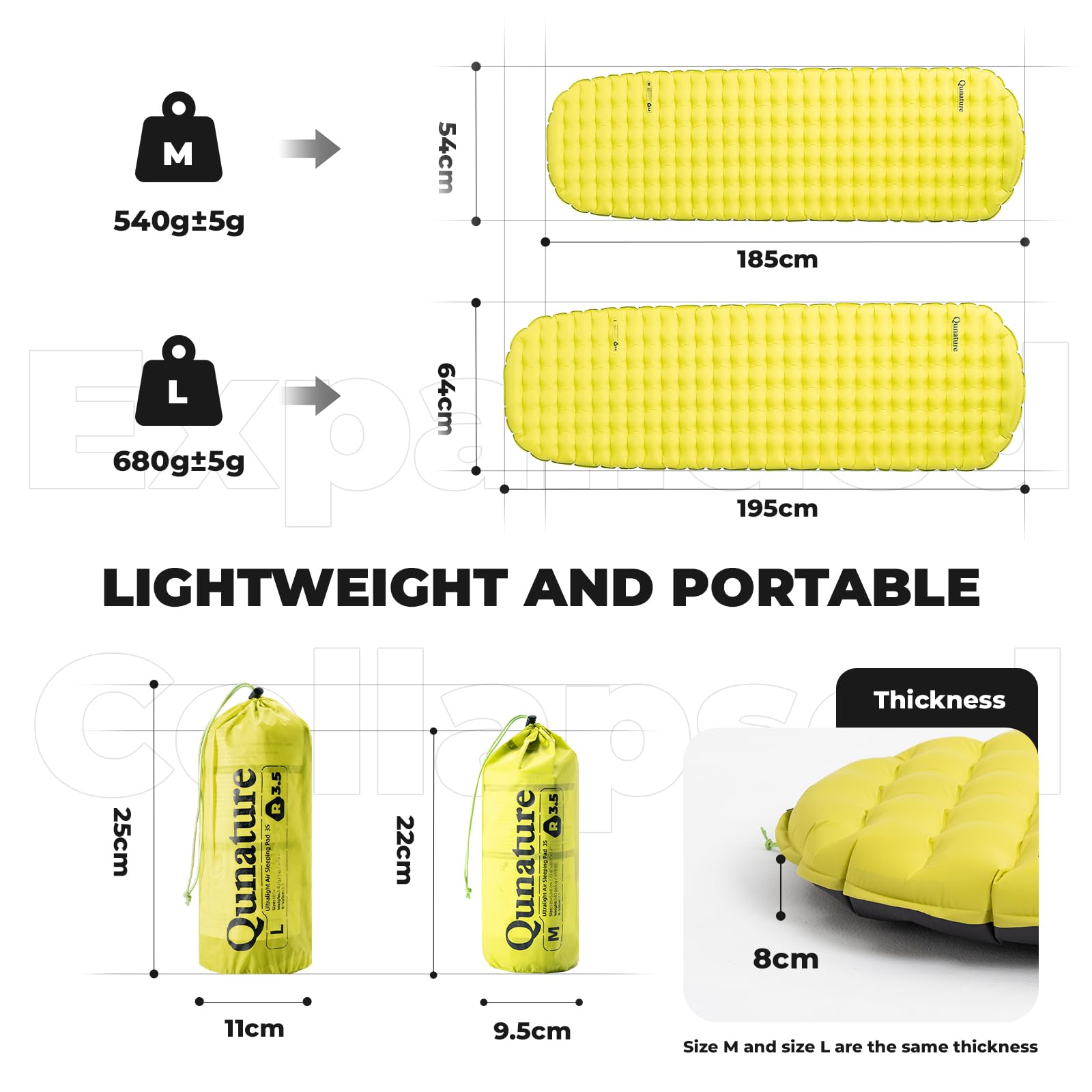 Colchoneta Inflable Aislante R 3,5 (-5℃), Ultraligera para Camping