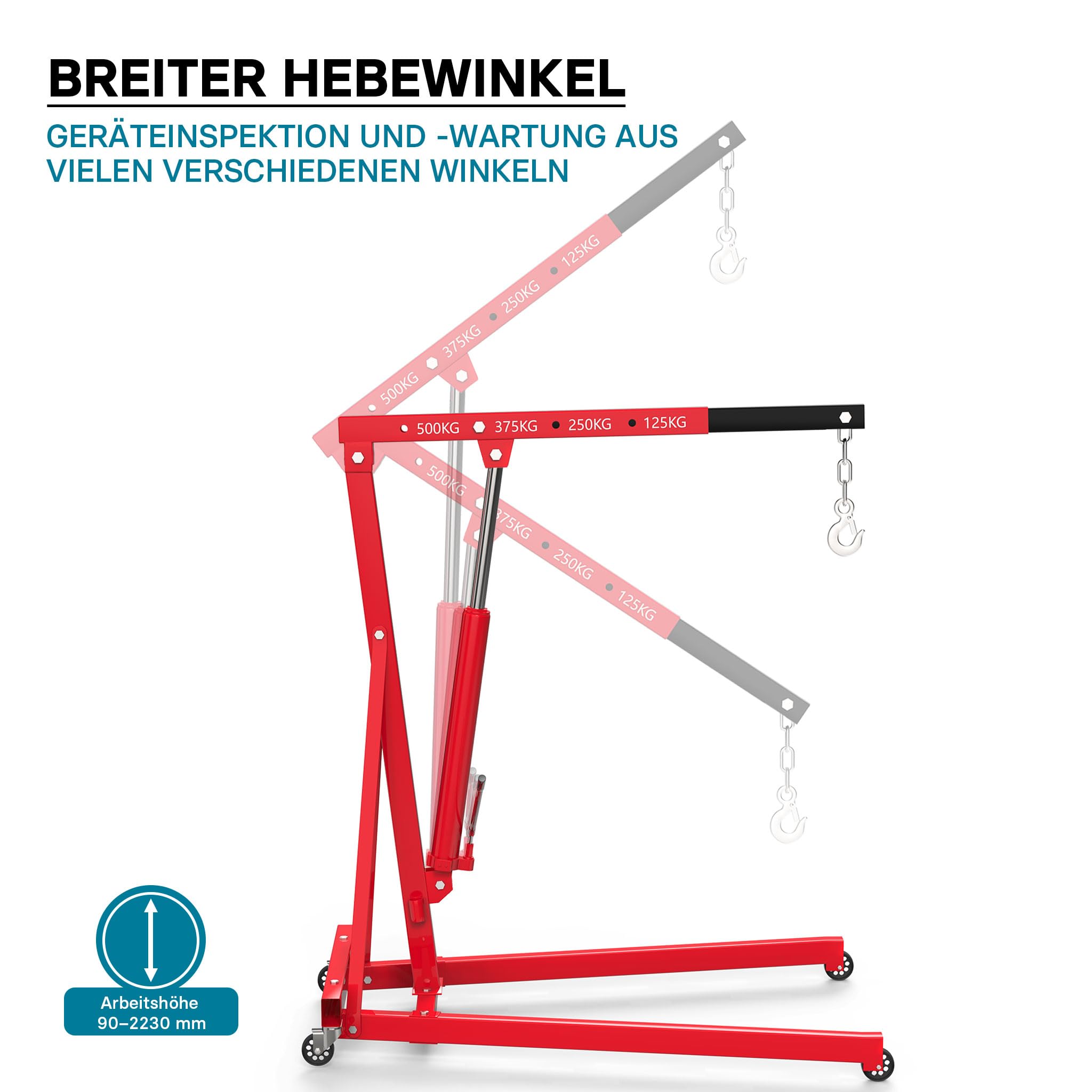 Werkstattkran für Lasten bis 500 kg, Motorheber mit 830-1280 mm Hubarm, Lastkran Motorheber, Motorkran Schwerlastkran