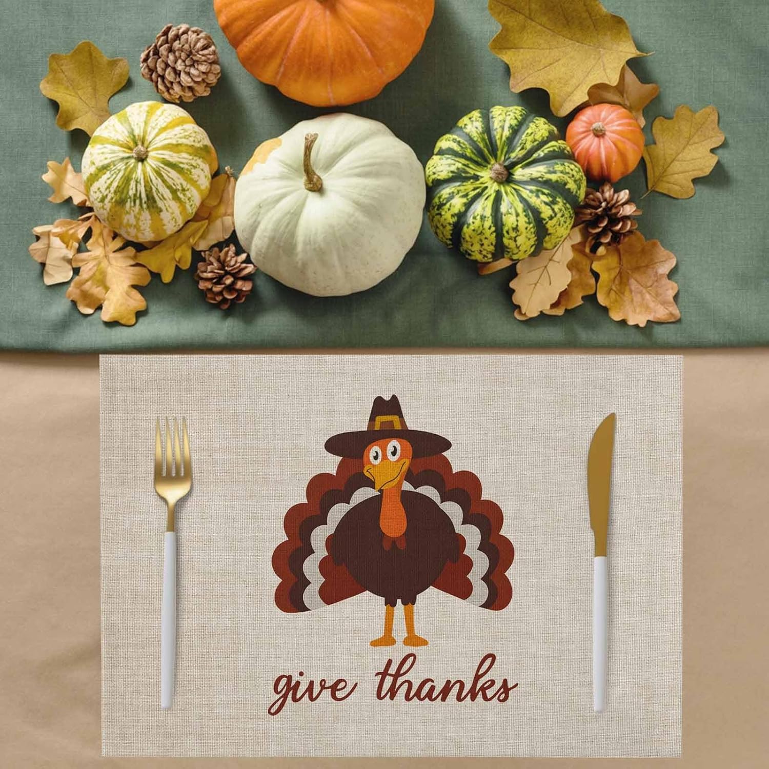 LooPoP Placemats Set of 4 Washable,Give Thanks Placemat for Dining Table Decorations, Heat-Proof Table Mats for Kitchen Dinner Banquet Thanksgiving Turkey
