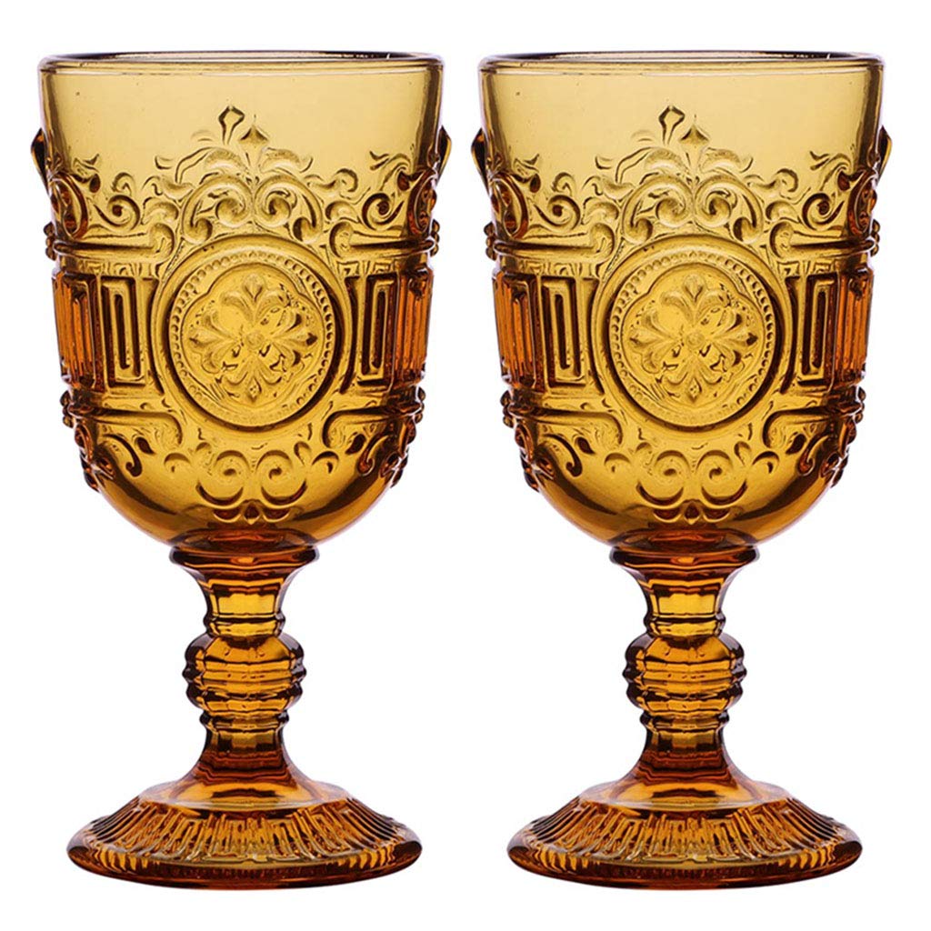 Dibor Wine Glasses Set of 2 Orange Embossed 300ml Drinking Goblets โ image 1