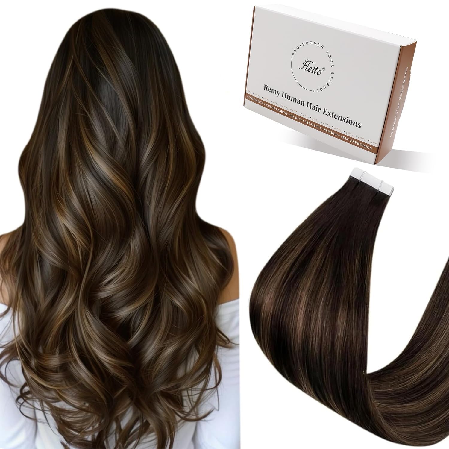 Hetto Tape-In Extensions - Real Hair Balayage Black & Silver - View #5