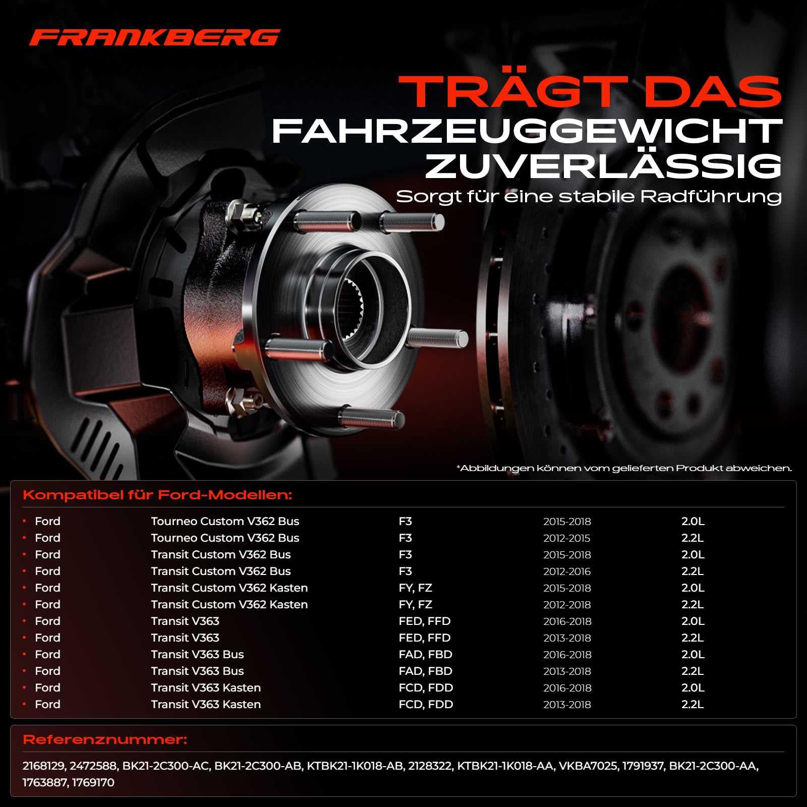 Frankberg Radlager Radlagersatz Vorne Links oder Rechts Flansch-Rad ⌀208 Mit ABS Magnetring Kompatibel mit Tourneo Custom Transit Replace# BK21-2C300-AC