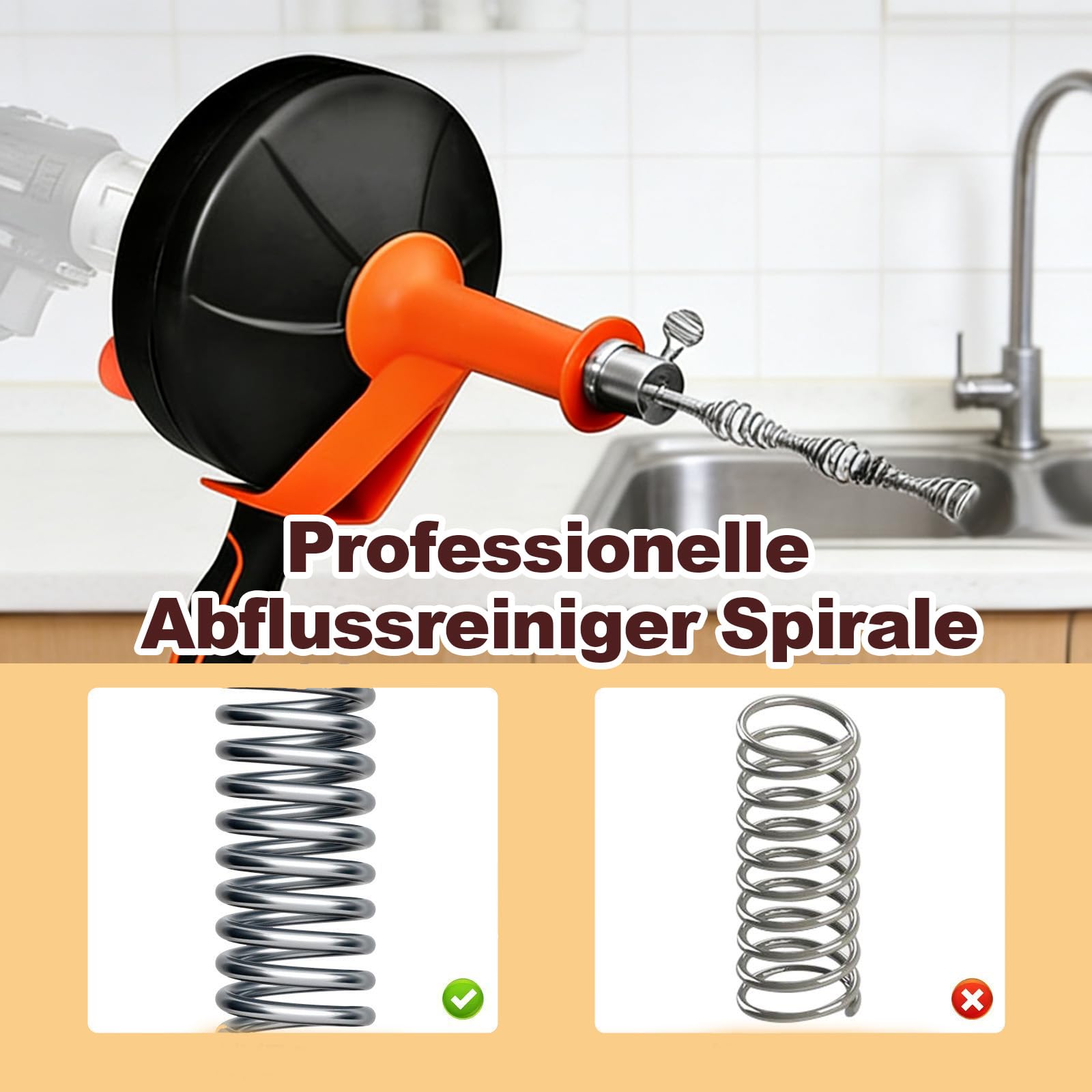 13 m Rohrreinigungsspirale, Abflussreiniger Spirale mit Handkurbel, Rohrspirale aus Manganstahl für Bohrmaschine, mit Greifkralle, Reinigungshaken, Tragetasche, Schutzhandschuhen, Schutzbrille