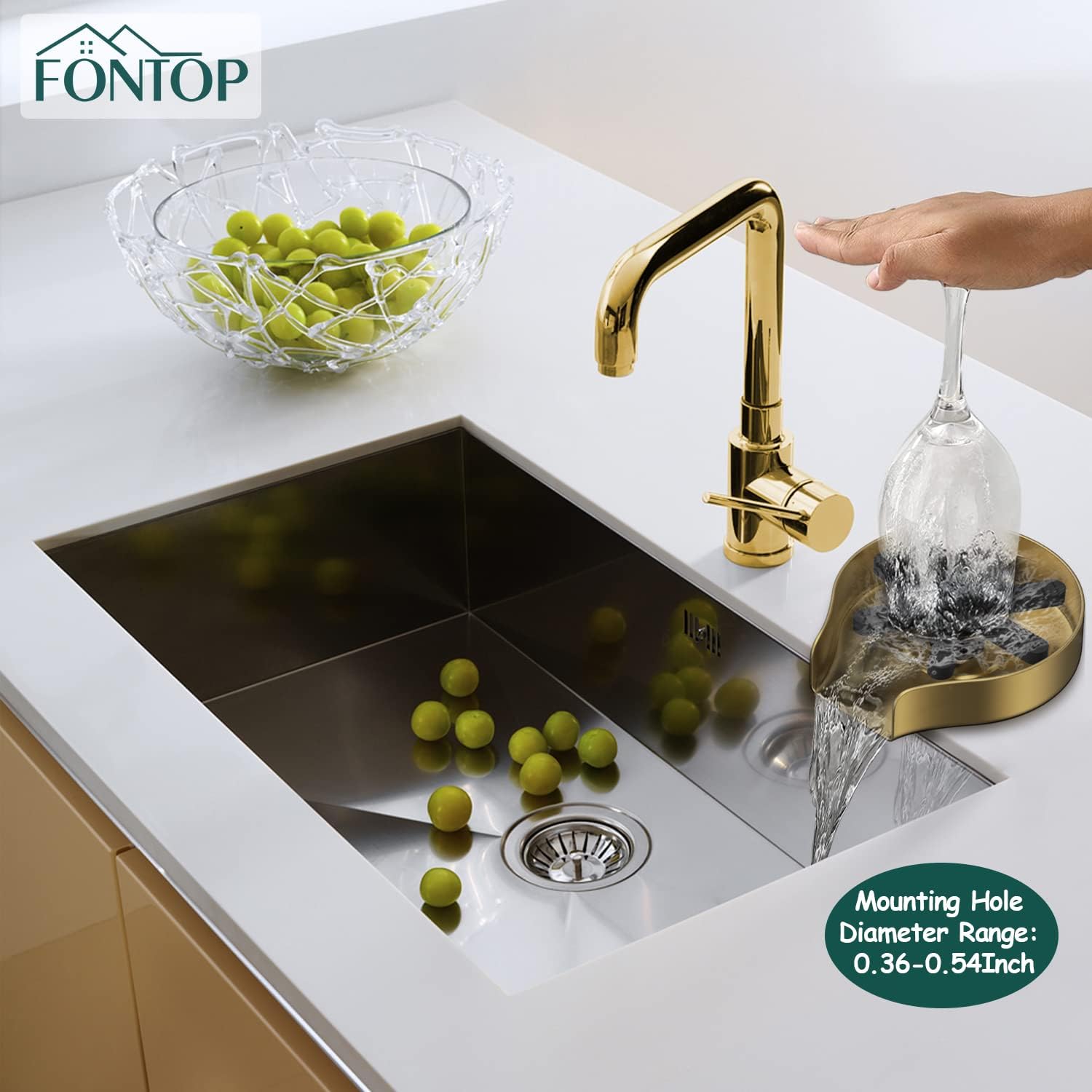 Glass Rinser for Kitchen Sink, FONTOP Cup Washer with 360° Rotating Jet, Faucet Bottle Washer Cup Cleaner Sink Attachment for Home Bar Countertop(Brushed Gold)