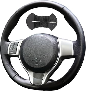 Car Steering Wheel Cover Microfiber Leather Stitch Wheel Wrap Fit for Toyota Yaris Verso S Vitz Ractis 2010 2011 2012 2013 2014 2015 2016 Subaru Trezia,Black