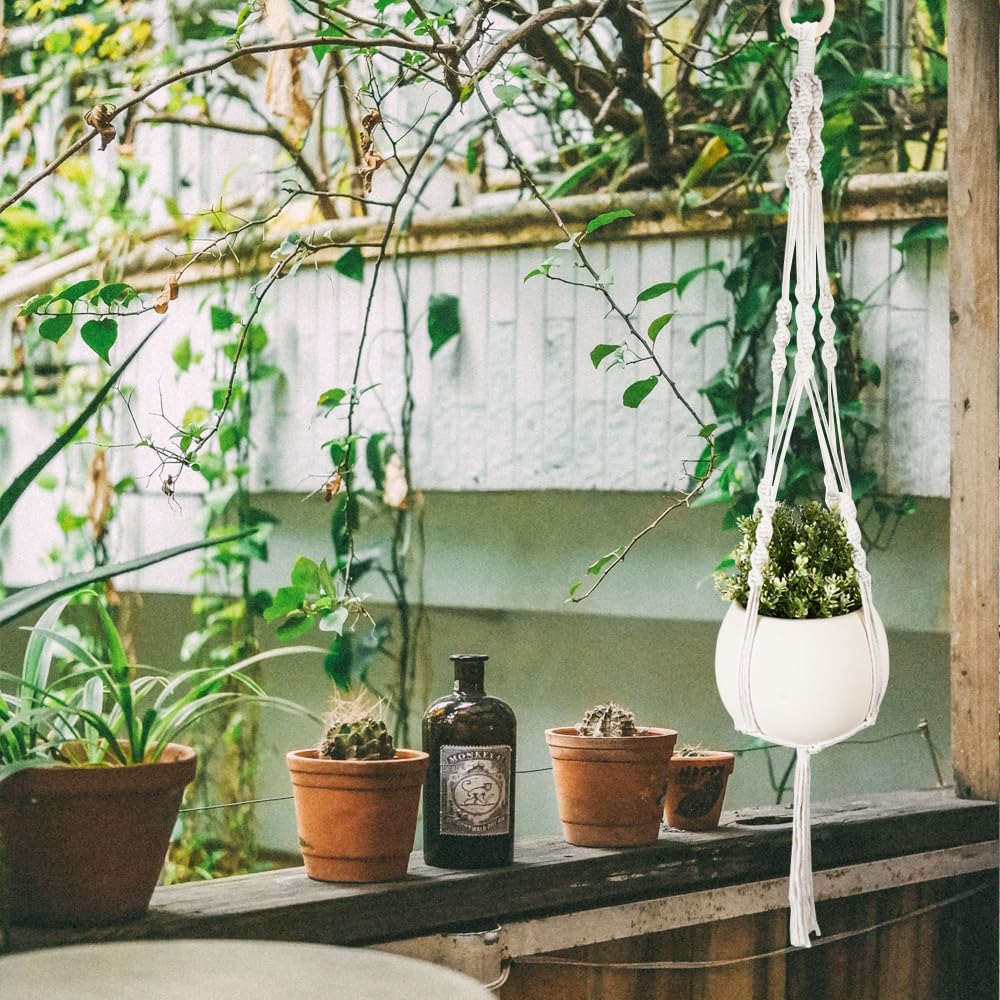 janeunique Macrame Hanging Plant Holder Boho Indoor Outdoor Plants Hanger Macrame Pot Hanging Basket for Home Garden Decor - Image 2