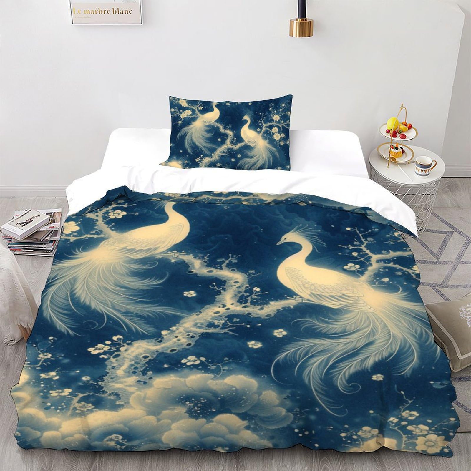 Housse de couette paon 135x200 avec taie d'oreiller microfibres pour lit simple