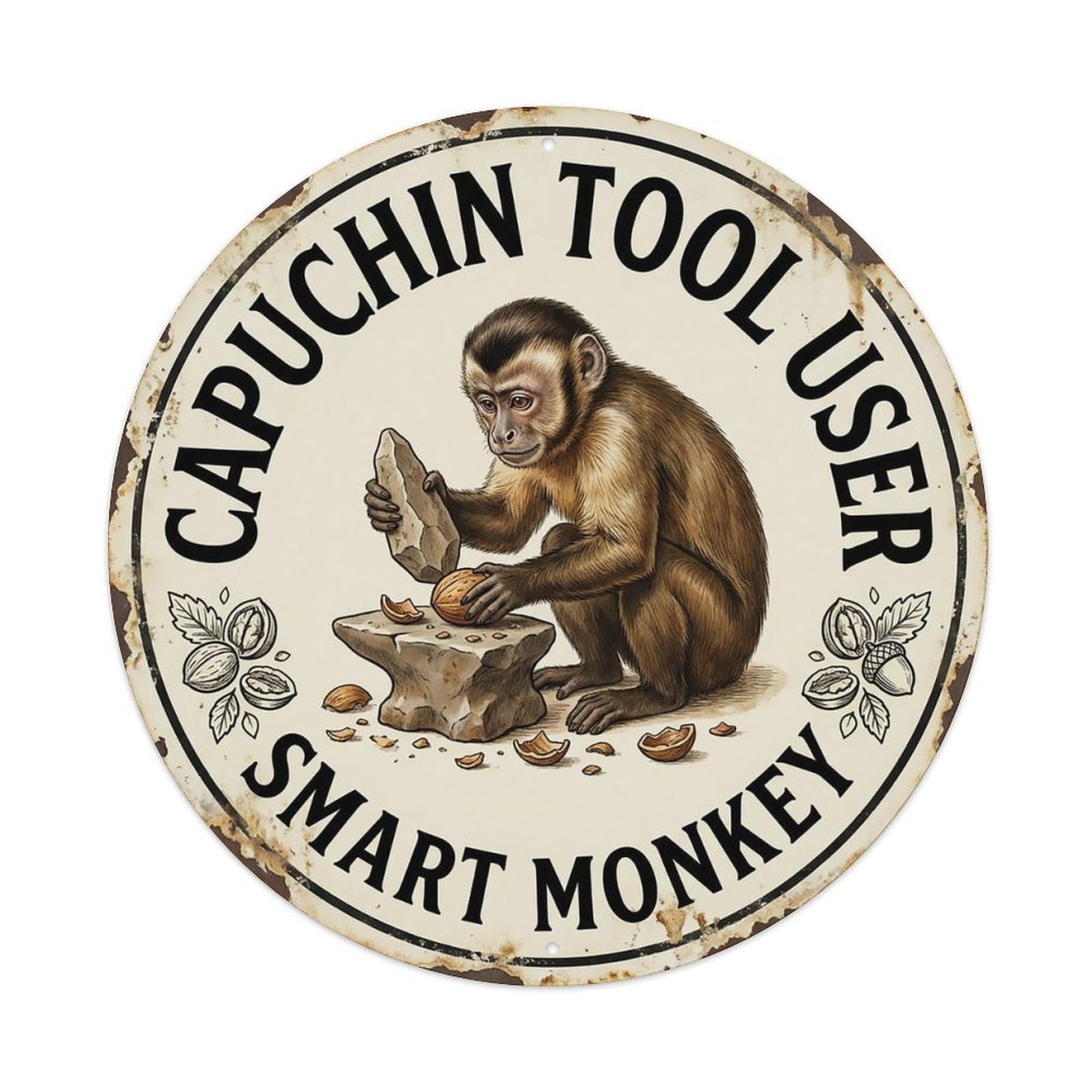Cxhjca 8X8inch(20X20cm) Capuchin Tool User Smart Monkey Metal Tin Sign