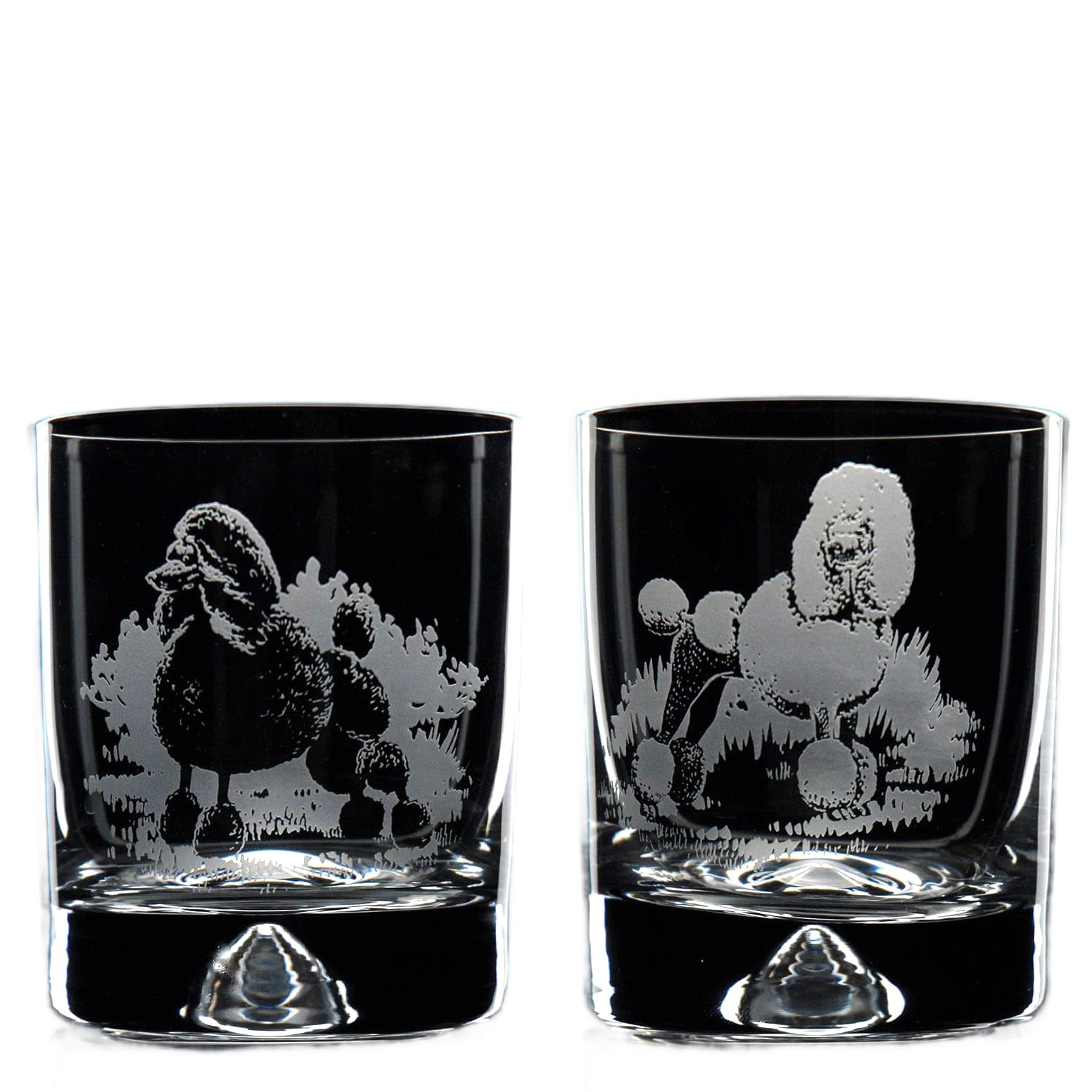 GLYPTIC Glass Art Poodle Dog Placement Hand Etched/Engraved Whiskey Tumbler Glass