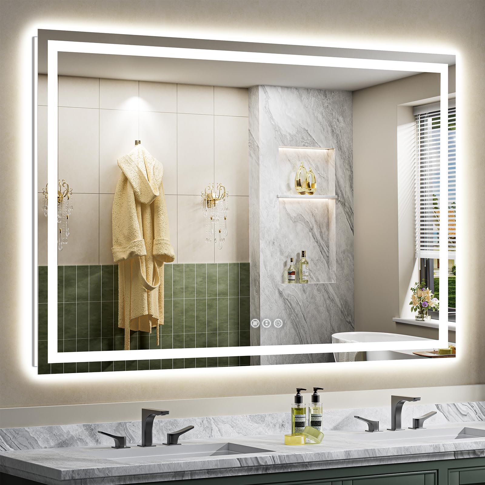 Briivue 66x40 Inch LED Bathroom Mirror with Lights, Backlit &amp; Front Lit