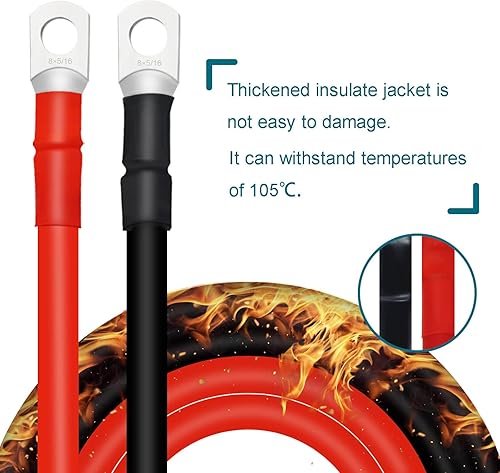 Miniatura 52 de Cables de batería 4 AWG con terminales de cobre de 3/8 pulgadas (2 piezas de 1 pie)