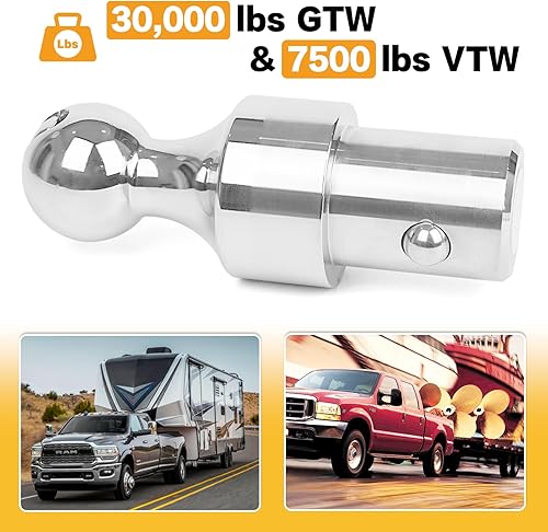Miniatura 5 de Lrichy 60629 Bola de cuello de cisne, bola GTW de 2-516 pulgadas, 30000 libras, se adapta a Chevrolet Ford GMC Nissan Titan XD Ram Puck, cromada